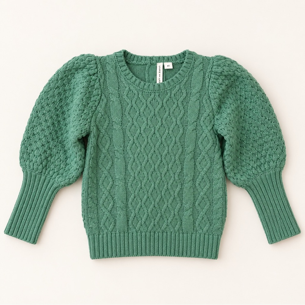 Janie and Jack beautiful green puff sleeve knit girls sweater